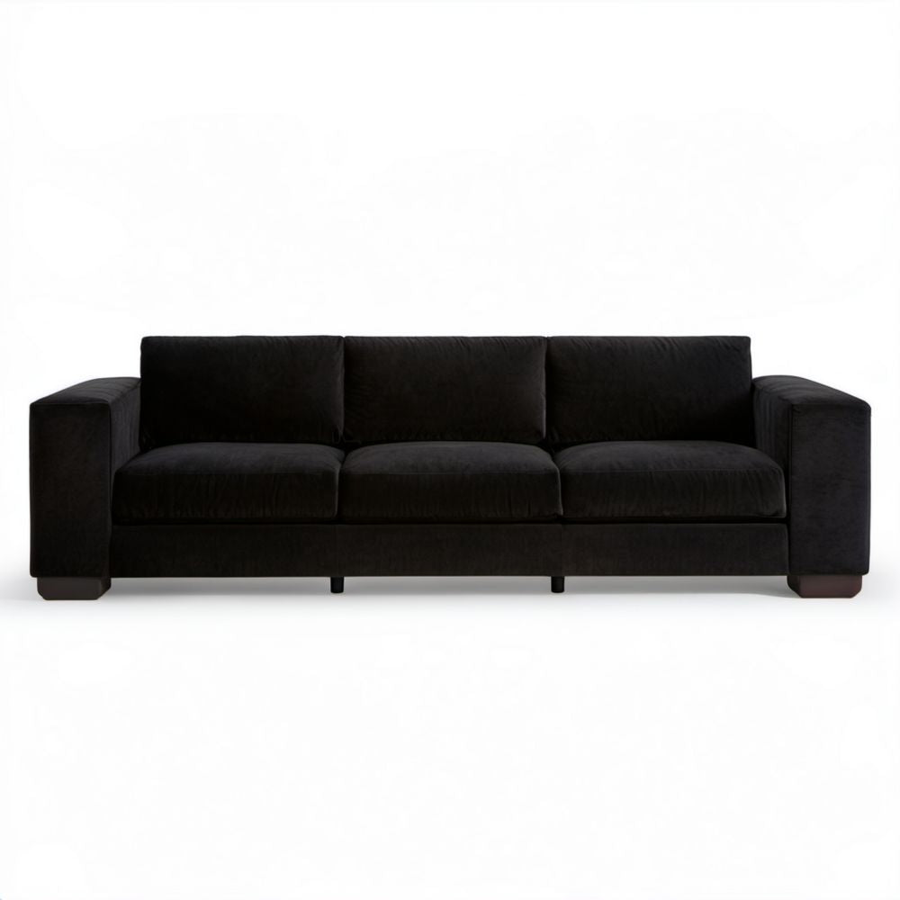 Czarna trzyosobowa sofa aksamitna 220 x 95 x 85 cm