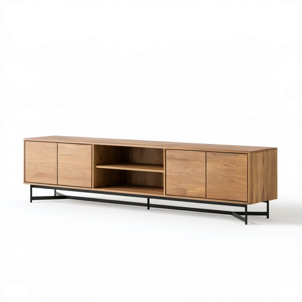 Szafka RTV z płyty wiórowej laminowanej 200 × 40 × 55 cm Dąb/Czarny