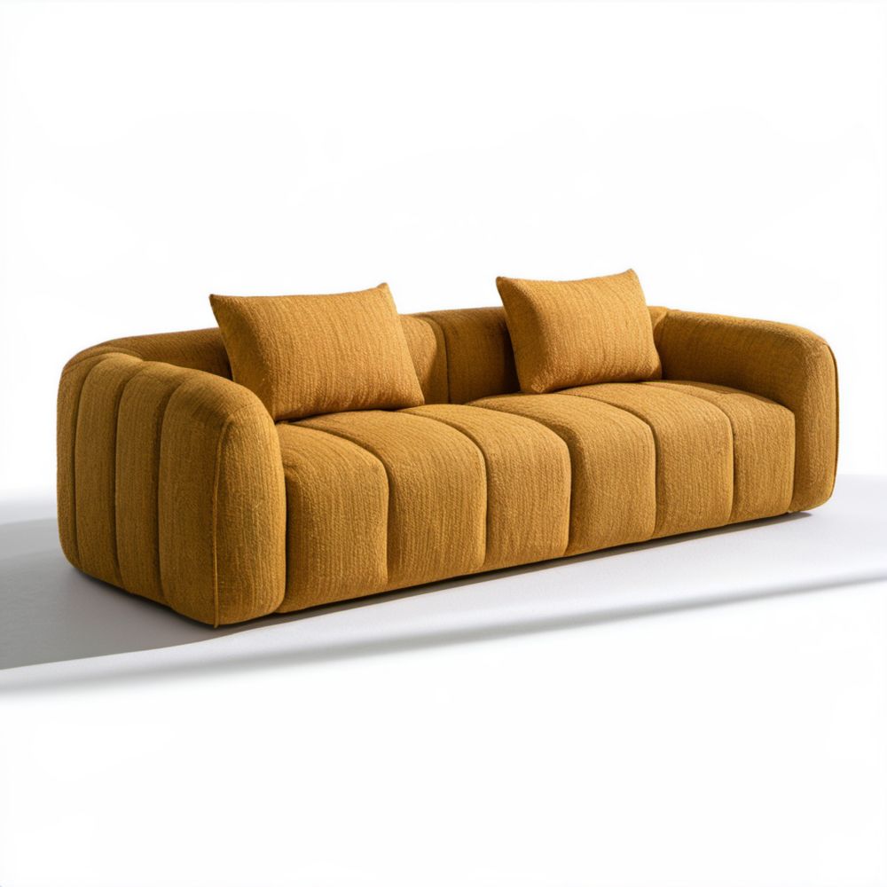 Sofa 3-osobowa musztardowa z tapicerką bouclé z poliestru 230 x 95 x 75 cm