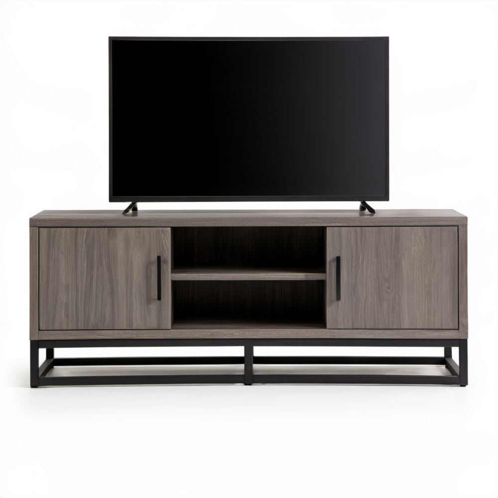 Szafka RTV z płyty laminowanej i stali, dąb szary/czarna, 160 × 40 × 60 cm