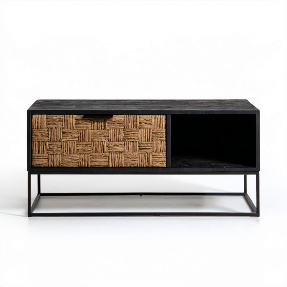 Stolik kawowy z szafką czarny MDF stalowy 120 x 40 x 55 cm