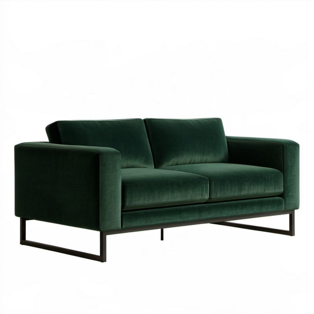 Dwuosobowa sofa aksamitna zielona z metalową podstawą, 160 x 90 x 80 cm