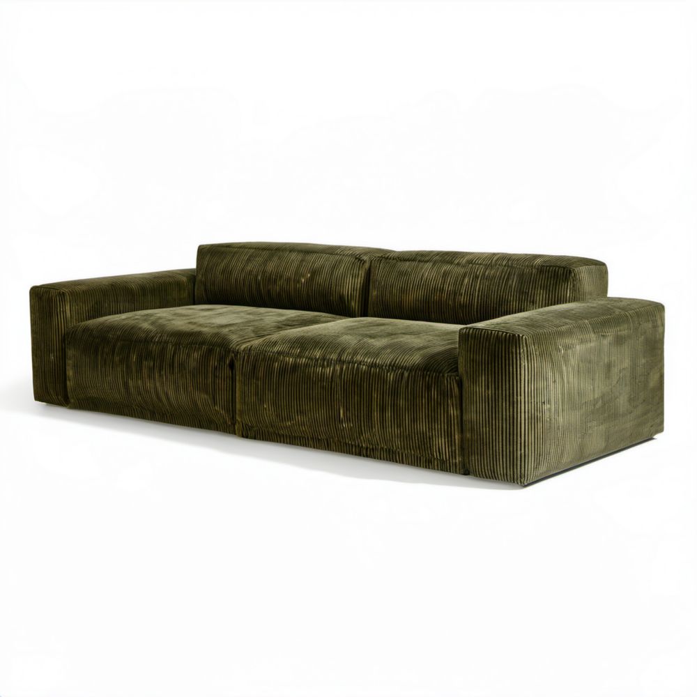 Sofa 3-osobowa oliwkowozielona z tkaniny sztruksowej 240 x 105 x 75 cm