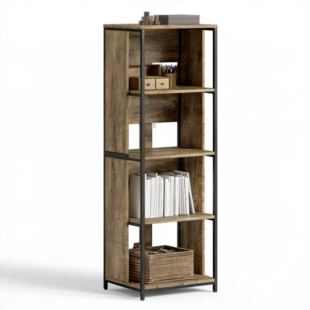Regał biblioteczny z 5 półkami brązowo-czarny z płyty wiórowej i stali, 80 x 30 x 180 cm
