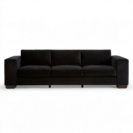 Czarna trzyosobowa sofa aksamitna 220 x 95 x 85 cm