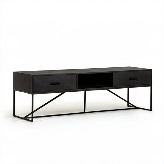 Czarna szafka RTV z płyty MDF i stali 160 x 40 x 55 cm