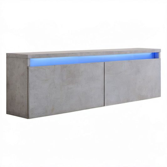 Szafka RTV z oświetleniem LED, szara w dekorze betonu, z płyty wiórowej laminowanej, 140 x 40 x 40 cm