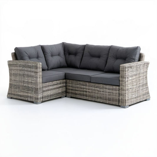 3-osobowa narożna sofa ogrodowa z technorattanu, szara/antracytowa, 210 × 210 × 85 cm