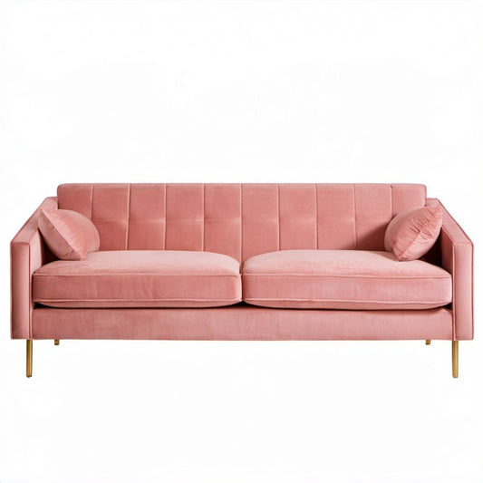 Trzyosobowa sofa z aksamitu różowa ze złotymi nogami 210 × 88 × 84 cm