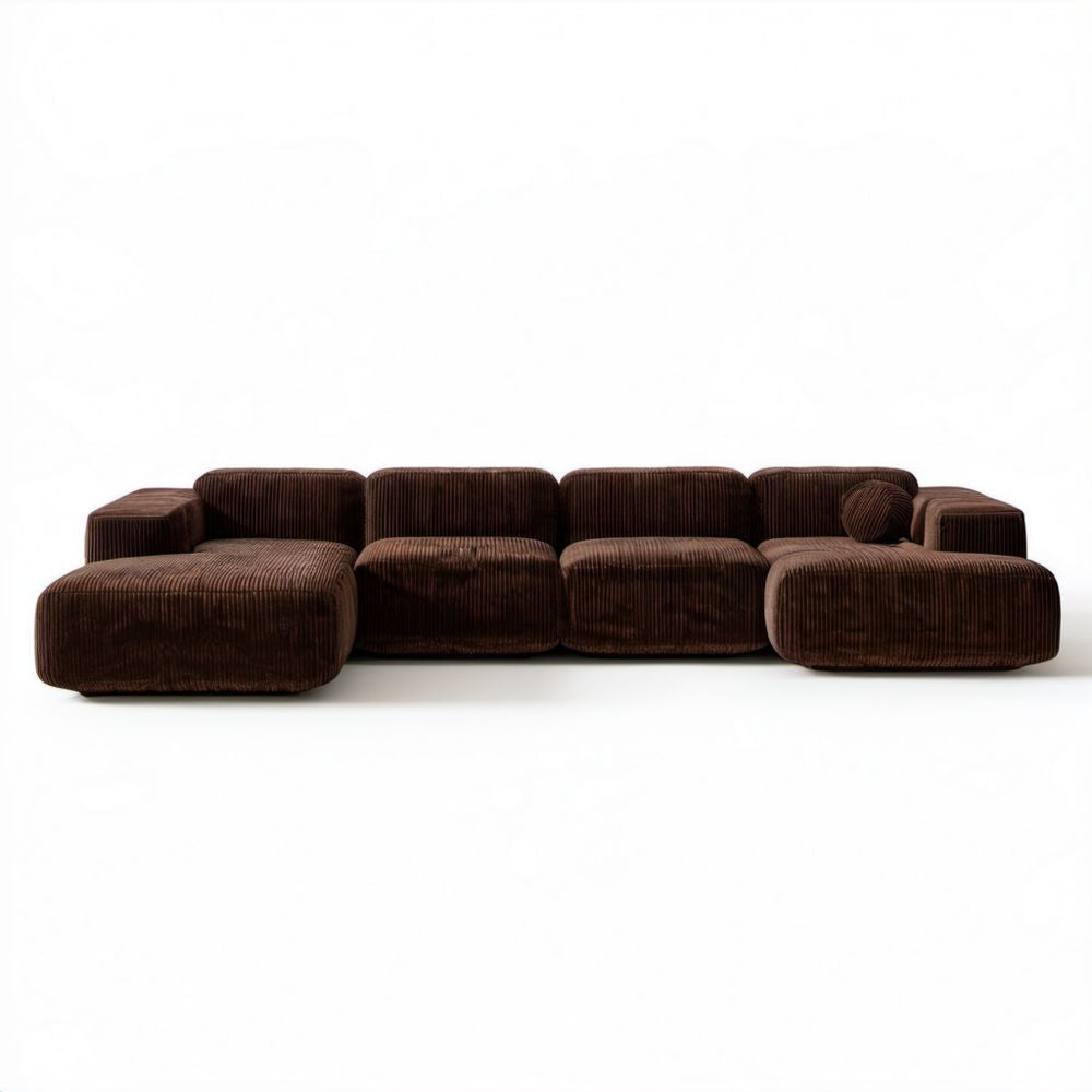 5-osobowa sofa modułowa z tkaniny sztruksowej, brązowa, 400 x 170 x 70 cm