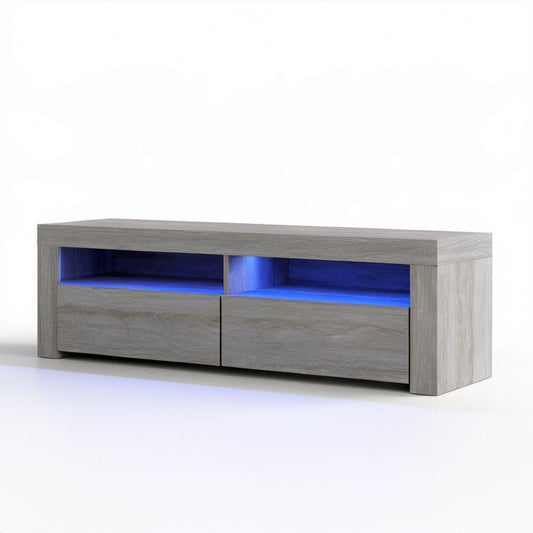 Szafka RTV szara z płyty wiórowej laminowanej z niebieskim oświetleniem LED, 160 x 40 x 45 cm
