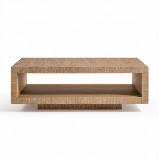 Prostokątny stolik kawowy MDF fornirowany dębem naturalnym 120 x 60 x 40 cm z otwartą półką