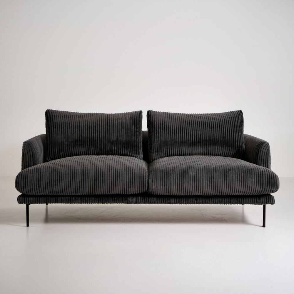 Dwuosobowa sofa grafitowa z prążkowaną tapicerką poliestrową 170 x 90 x 82 cm