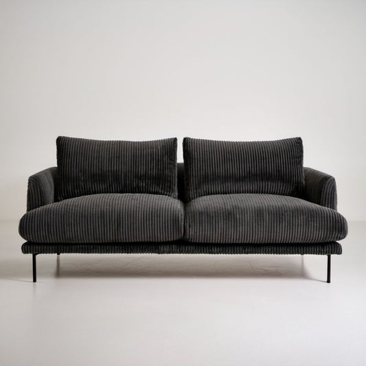 Dwuosobowa sofa grafitowa z prążkowaną tapicerką poliestrową 170 x 90 x 82 cm