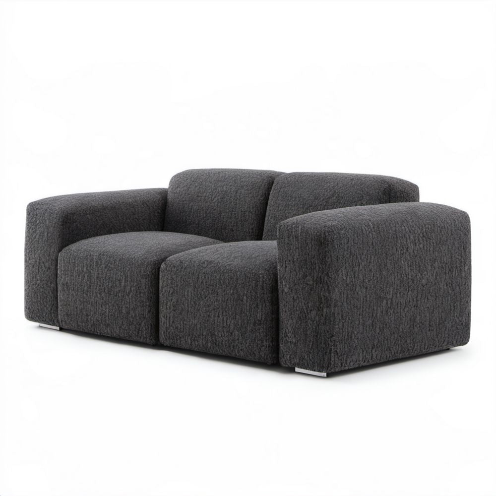 Sofa dwuosobowa ciemnoszara z tapicerką bouclé, 180 × 95 × 72 cm