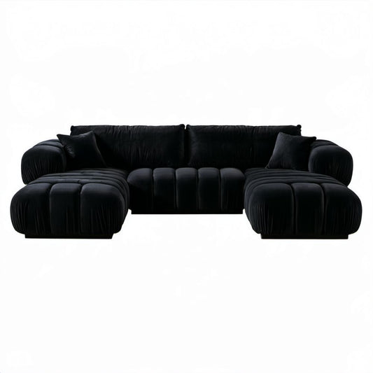 Czarna sofa 4-osobowa w kształcie U z weluru, 300 x 160 x 80 cm