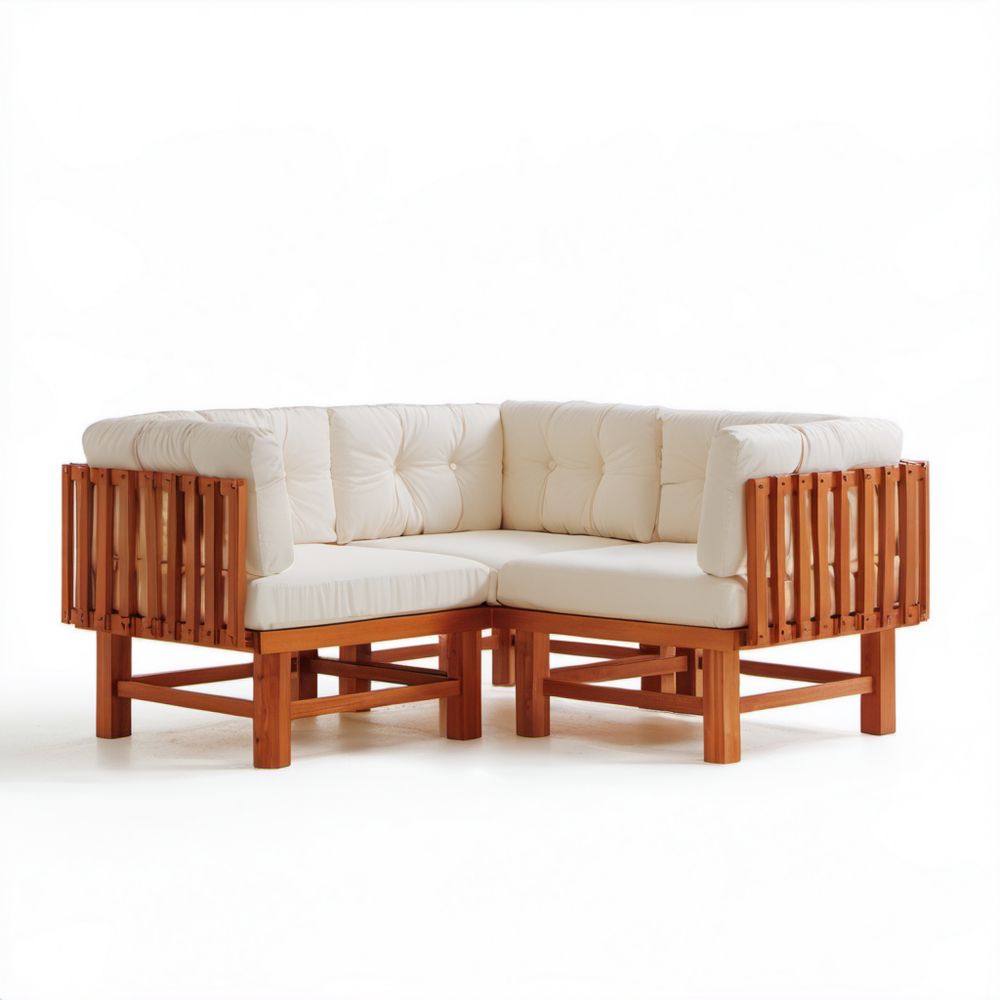 Ogrodowa sofa narożna 2-częściowa kremowa z drewna akacjowego 210 x 210 x 70 cm