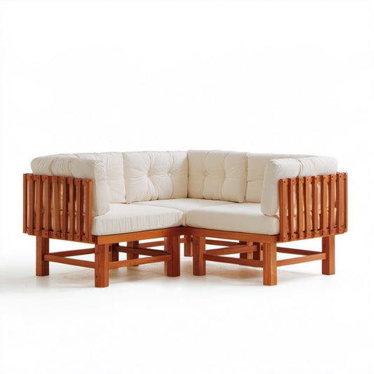 Ogrodowa sofa narożna 2-częściowa kremowa z drewna akacjowego 210 x 210 x 70 cm