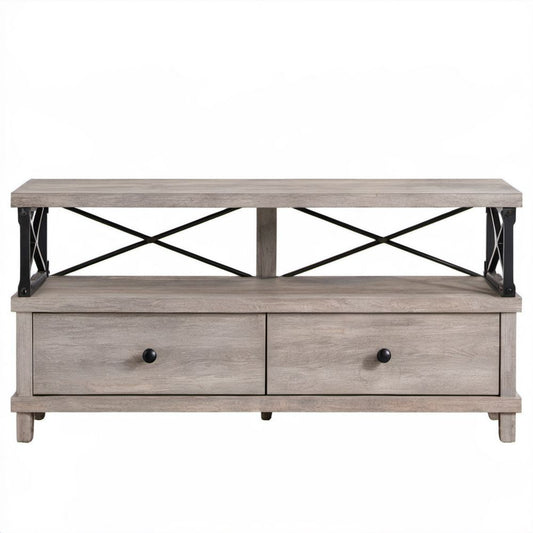 Szara szafka RTV z płyty MDF i stali 120 x 40 x 60 cm z 2 szufladami