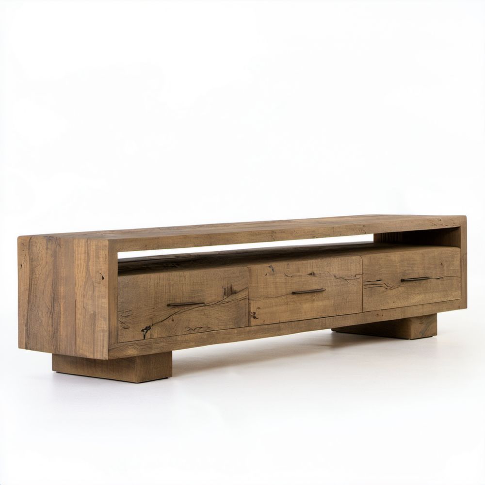 Drewniana szafka RTV brązowa 180 x 45 x 50 cm z 3 szufladami