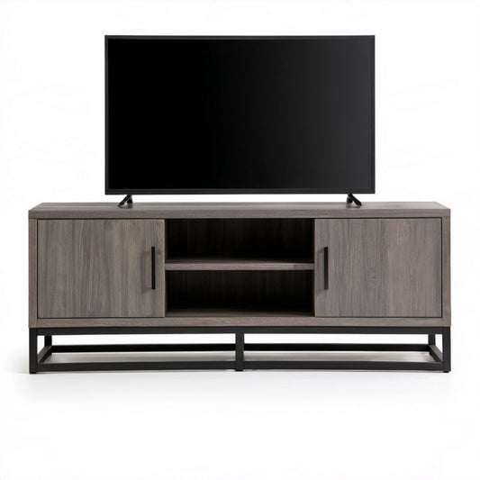 Szafka RTV z płyty laminowanej i stali, dąb szary/czarna, 160 × 40 × 60 cm