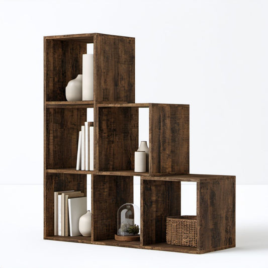 Modułowy regał drewniany 6-komorowy ciemnobrązowy z płyty wiórowej laminowanej 105 × 105 × 35 cm