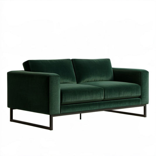 Dwuosobowa sofa aksamitna zielona z metalową podstawą, 160 x 90 x 80 cm