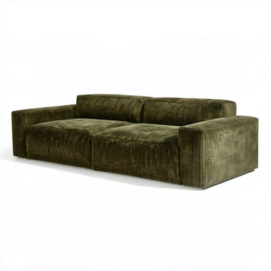 Sofa 3-osobowa oliwkowozielona z tkaniny sztruksowej 240 x 105 x 75 cm