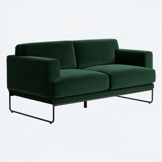 Sofa dwuosobowa ciemnozielona z aksamitu na metalowej podstawie 160 x 85 x 82 cm