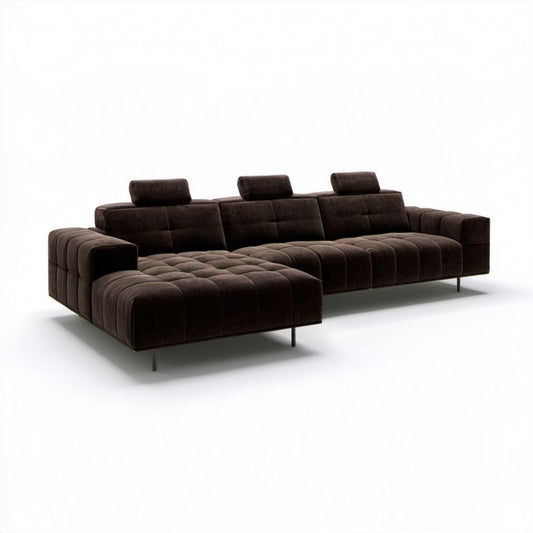 Sofa narożna welurowa z lewostronnym szezlongiem, ciemnobrązowa, 310 × 170 × 85 cm